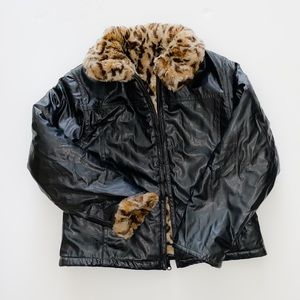 Copper Key Faux Leather‎ Cheetah Fur Jacket